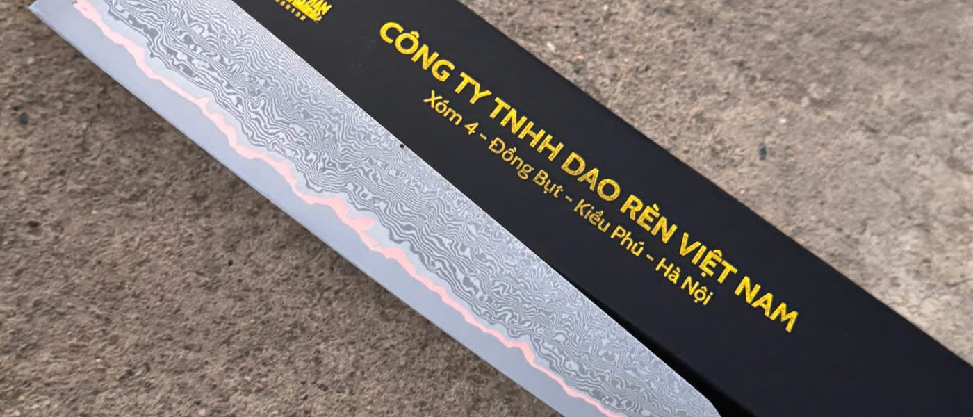 Dao Damascus rèn thủ công, hộp đen in logo Dao Rèn Việt (ảnh 25)